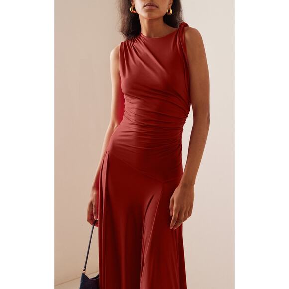 SIEDRES Exclusive Draped Jersey Maxi Dress Red - L - Picture 2 of 5